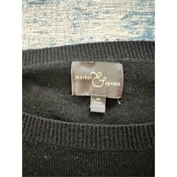 Market & Spruce Black Lightweight Sweater with Gray Elbow Patches Women's Medium - Picture 3 of 6